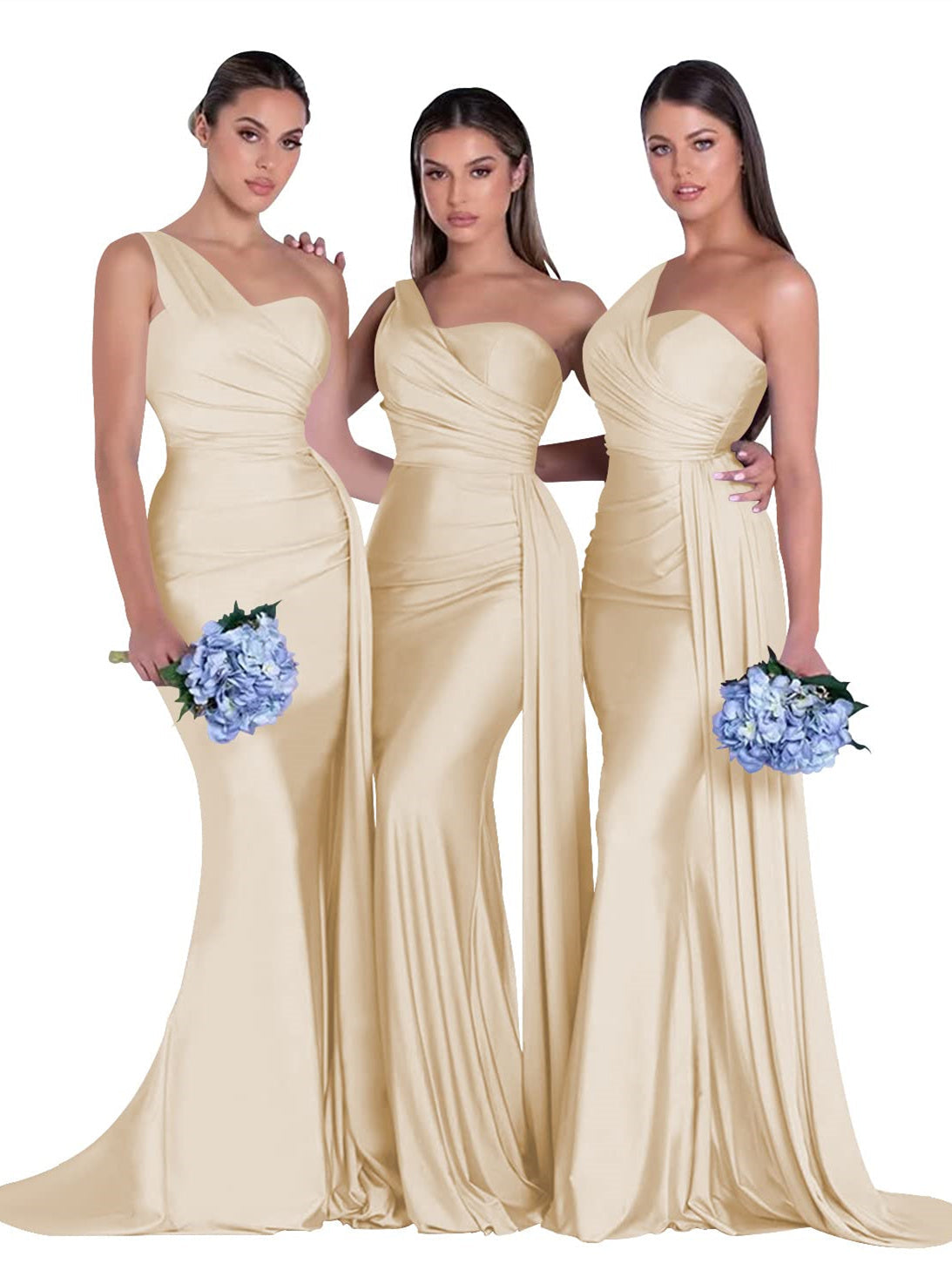 Satin One-Shoulder Floor-Length Bridesmaid Dress with Mermaid/Trumpet Silhouette