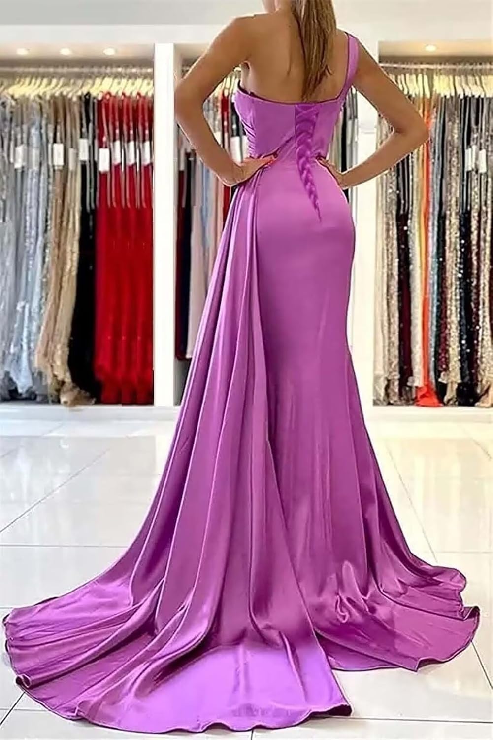Satin One-Shoulder Floor-Length Bridesmaid Dress with Mermaid/Trumpet Silhouette