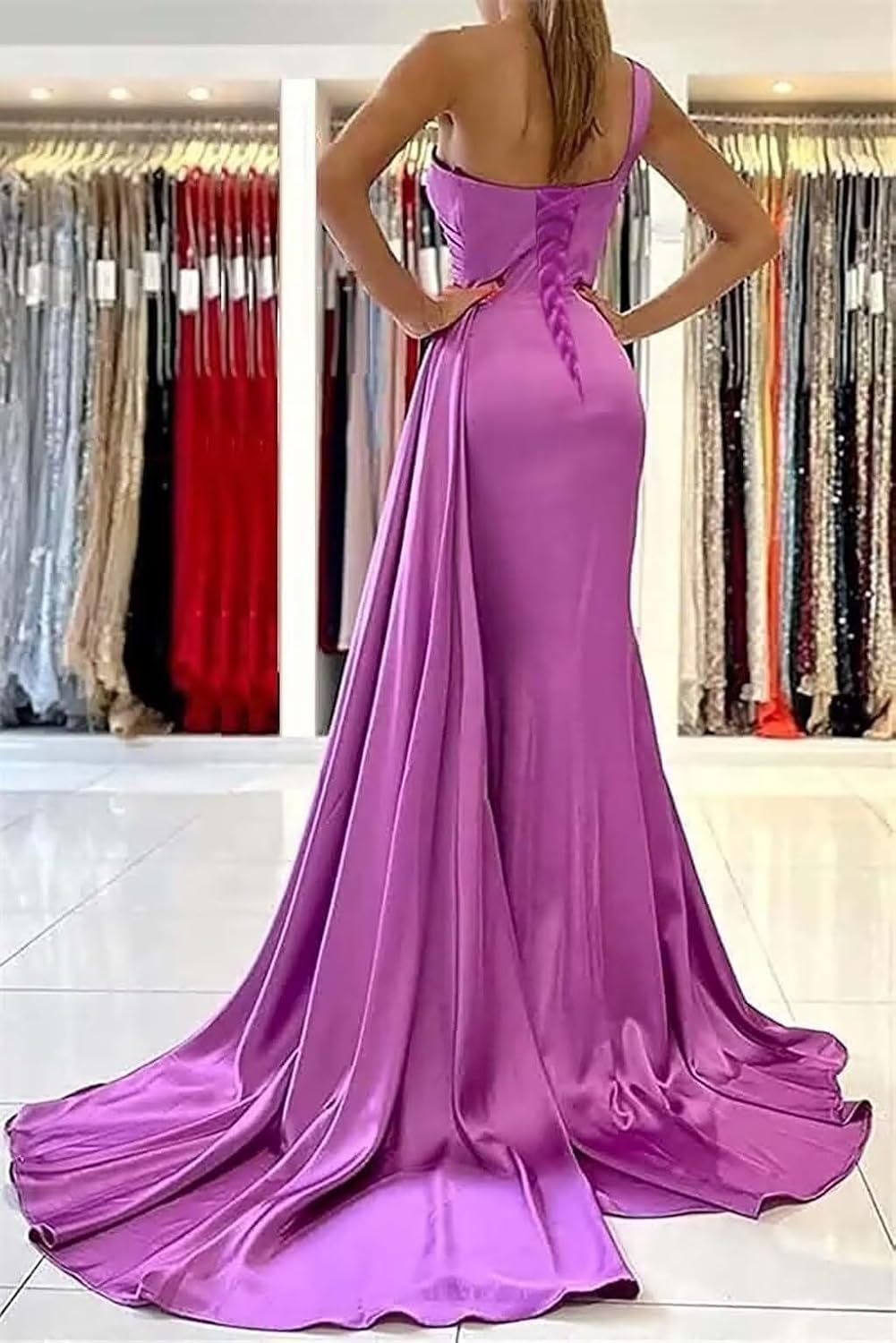 Satin One-Shoulder Floor-Length Bridesmaid Dress with Mermaid/Trumpet Silhouette
