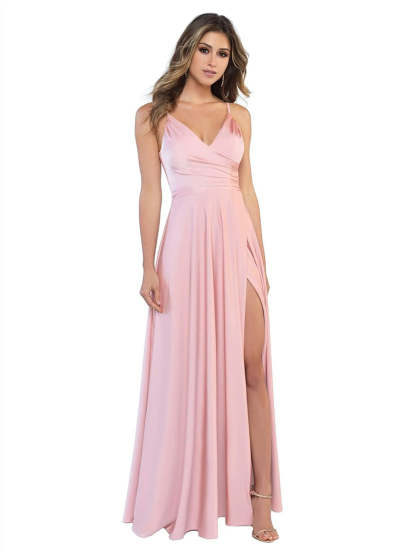 V-Neck Sleeveless Floor-Length Princess Satin Bridesmaid Dress in A-Line