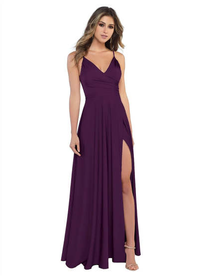 V-Neck Sleeveless Floor-Length Princess Satin Bridesmaid Dress in A-Line