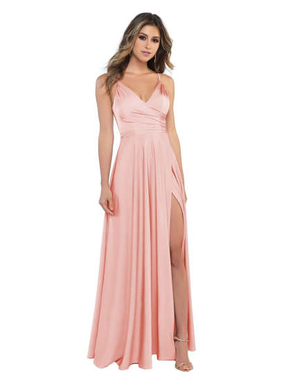 V-Neck Sleeveless Floor-Length Princess Satin Bridesmaid Dress in A-Line