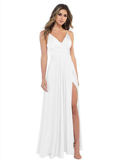 V-Neck Sleeveless Floor-Length Princess Satin Bridesmaid Dress in A-Line