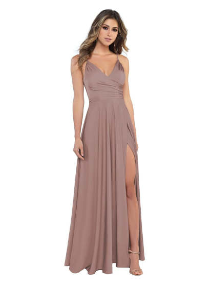 V-Neck Sleeveless Floor-Length Princess Satin Bridesmaid Dress in A-Line