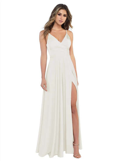 V-Neck Sleeveless Floor-Length Princess Satin Bridesmaid Dress in A-Line