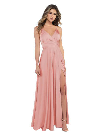 V-Neck Sleeveless Floor-Length Princess Satin Bridesmaid Dress in A-Line