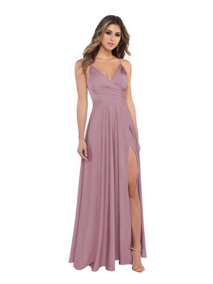 V-Neck Sleeveless Floor-Length Princess Satin Bridesmaid Dress in A-Line