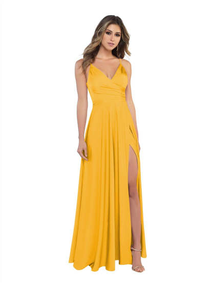 V-Neck Sleeveless Floor-Length Princess Satin Bridesmaid Dress in A-Line