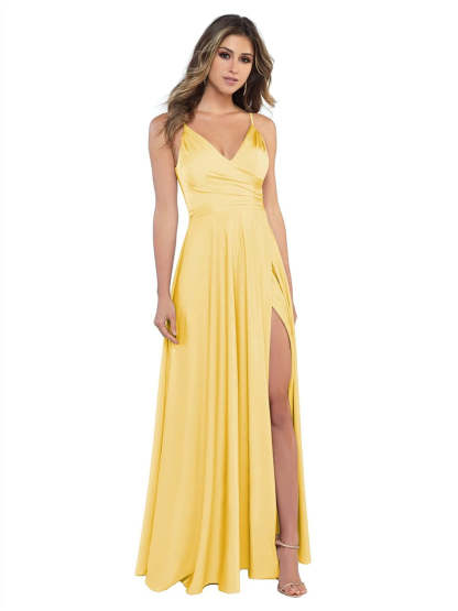 V-Neck Sleeveless Floor-Length Princess Satin Bridesmaid Dress in A-Line