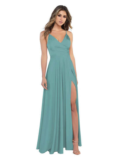 V-Neck Sleeveless Floor-Length Princess Satin Bridesmaid Dress in A-Line