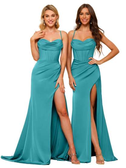 Satin Square-Neck Sleeveless Floor-Length Mermaid/Trumpet Bridesmaid Dresses