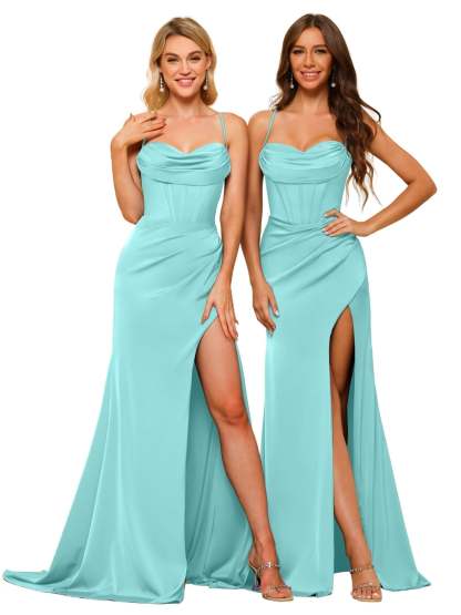 Satin Square-Neck Sleeveless Floor-Length Mermaid/Trumpet Bridesmaid Dresses