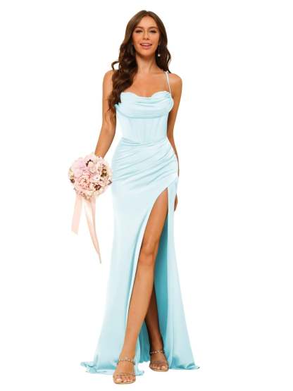 Satin Square-Neck Sleeveless Floor-Length Mermaid/Trumpet Bridesmaid Dresses
