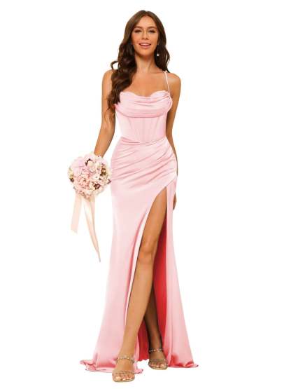 Satin Square-Neck Sleeveless Floor-Length Mermaid/Trumpet Bridesmaid Dresses