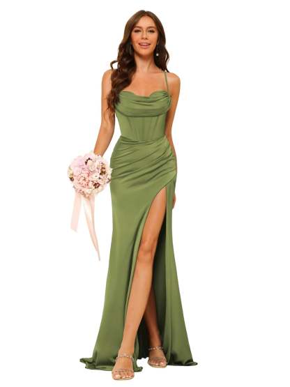 Satin Square-Neck Sleeveless Floor-Length Mermaid/Trumpet Bridesmaid Dresses