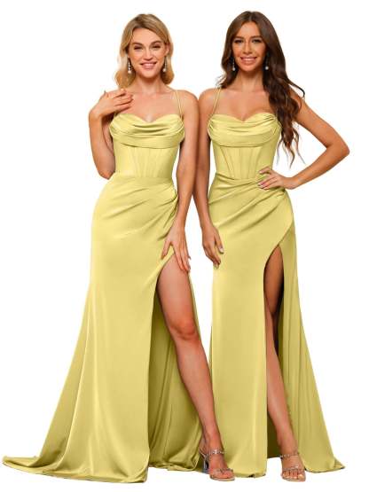 Satin Square-Neck Sleeveless Floor-Length Mermaid/Trumpet Bridesmaid Dresses