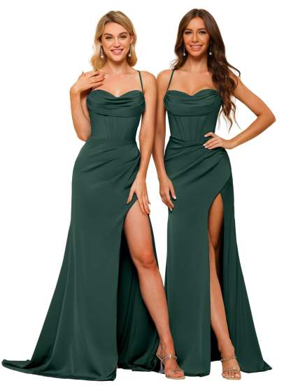 Satin Square-Neck Sleeveless Floor-Length Mermaid/Trumpet Bridesmaid Dresses