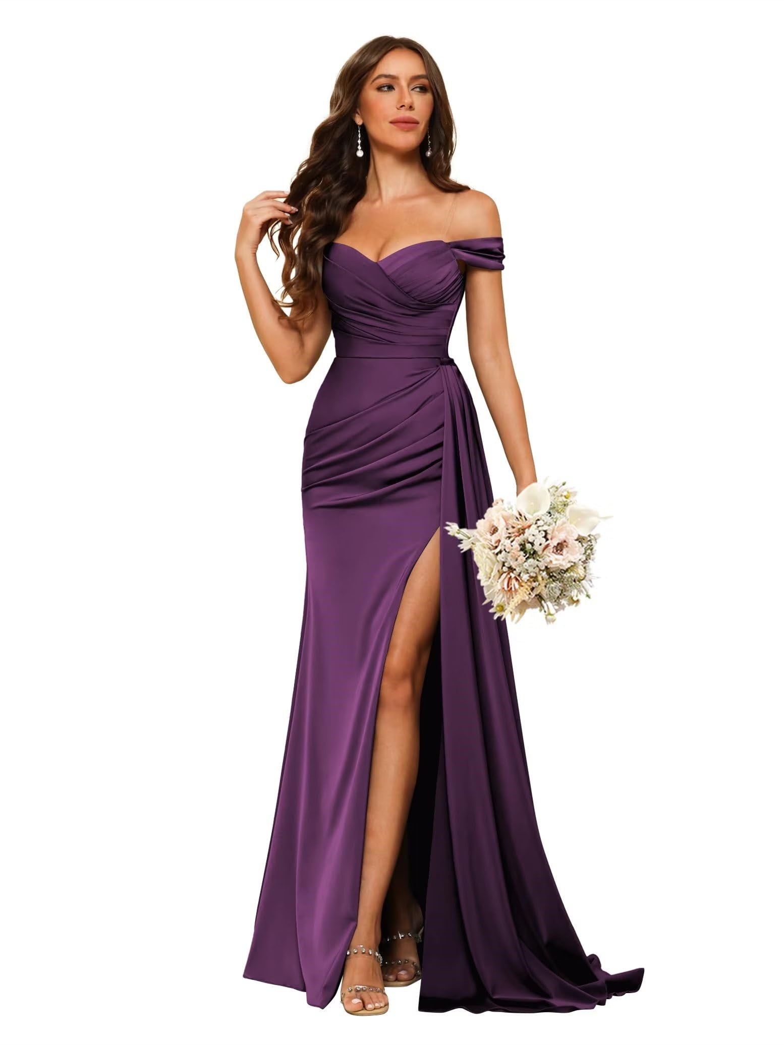 Sweetheart Neck Floor-Length Bridesmaid Dresses in Chiffon Satin with Mermaid/Trumpet Silhouette
