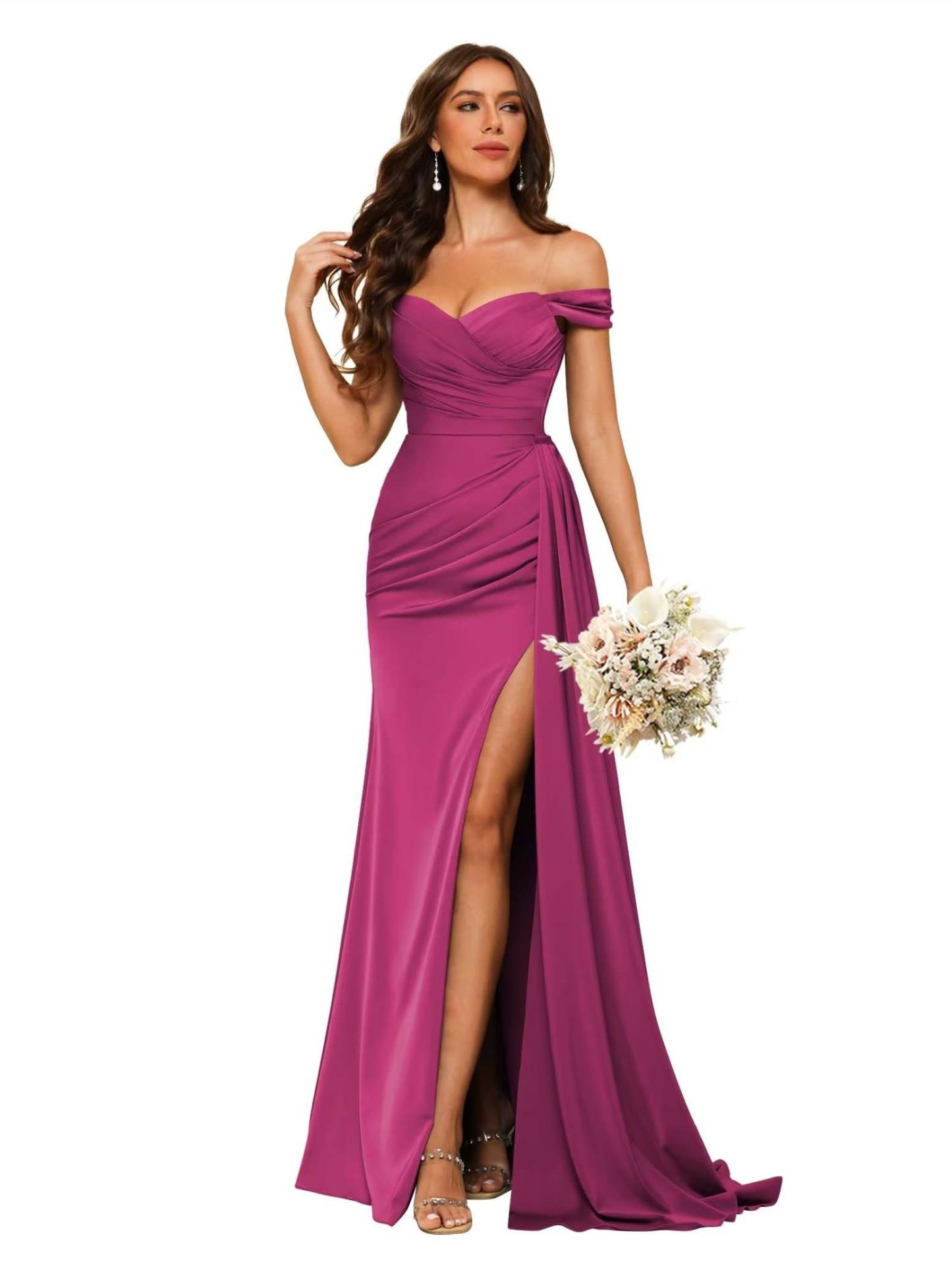 Sweetheart Neck Floor-Length Bridesmaid Dresses in Chiffon Satin with Mermaid/Trumpet Silhouette