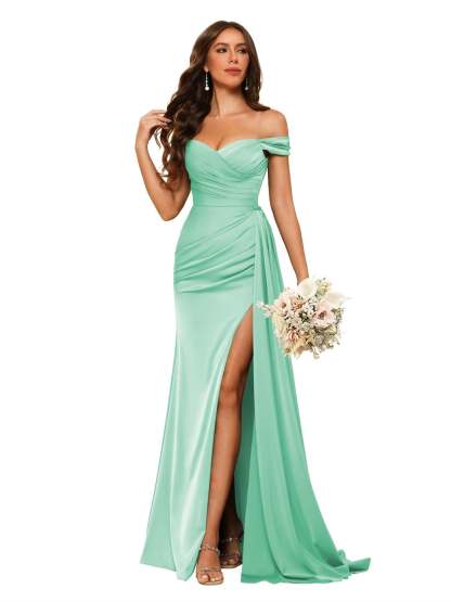 Sweetheart Neck Floor-Length Bridesmaid Dresses in Chiffon Satin with Mermaid/Trumpet Silhouette