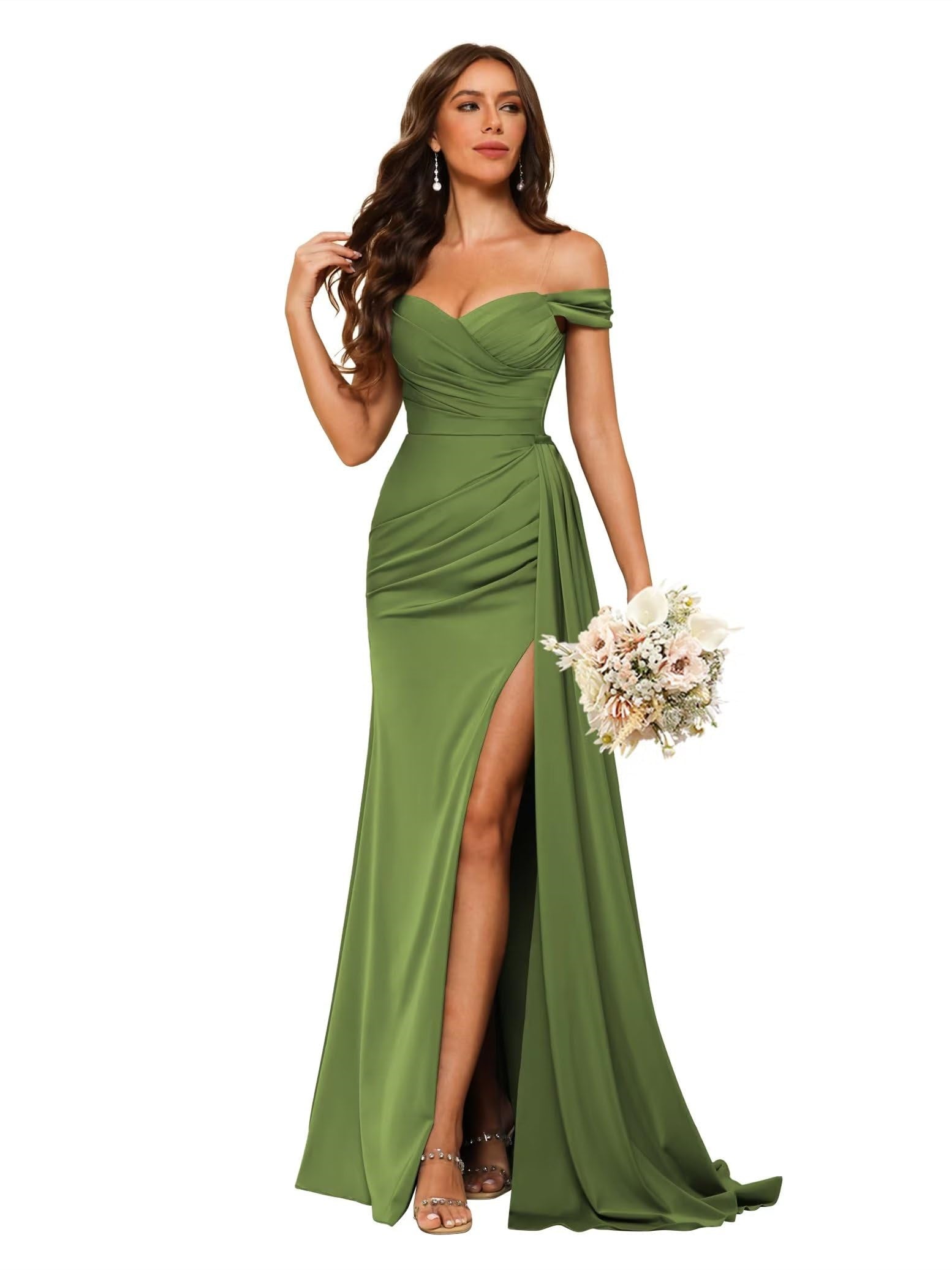 Sweetheart Neck Floor-Length Bridesmaid Dresses in Chiffon Satin with Mermaid/Trumpet Silhouette