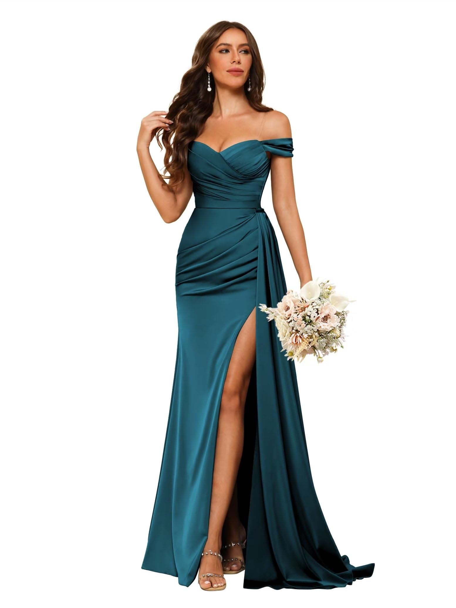 Sweetheart Neck Floor-Length Bridesmaid Dresses in Chiffon Satin with Mermaid/Trumpet Silhouette