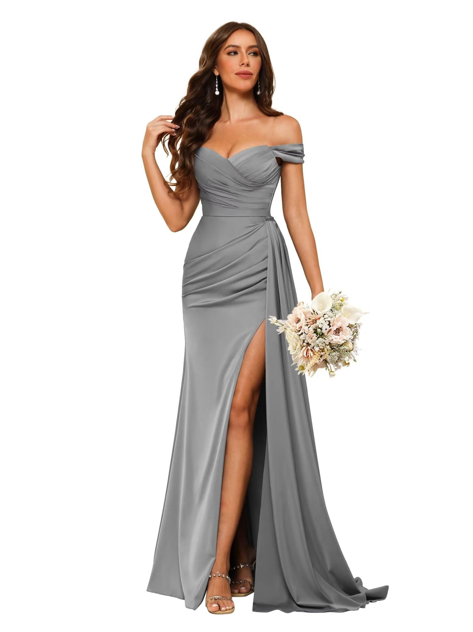 Sweetheart Neck Floor-Length Bridesmaid Dresses in Chiffon Satin with Mermaid/Trumpet Silhouette