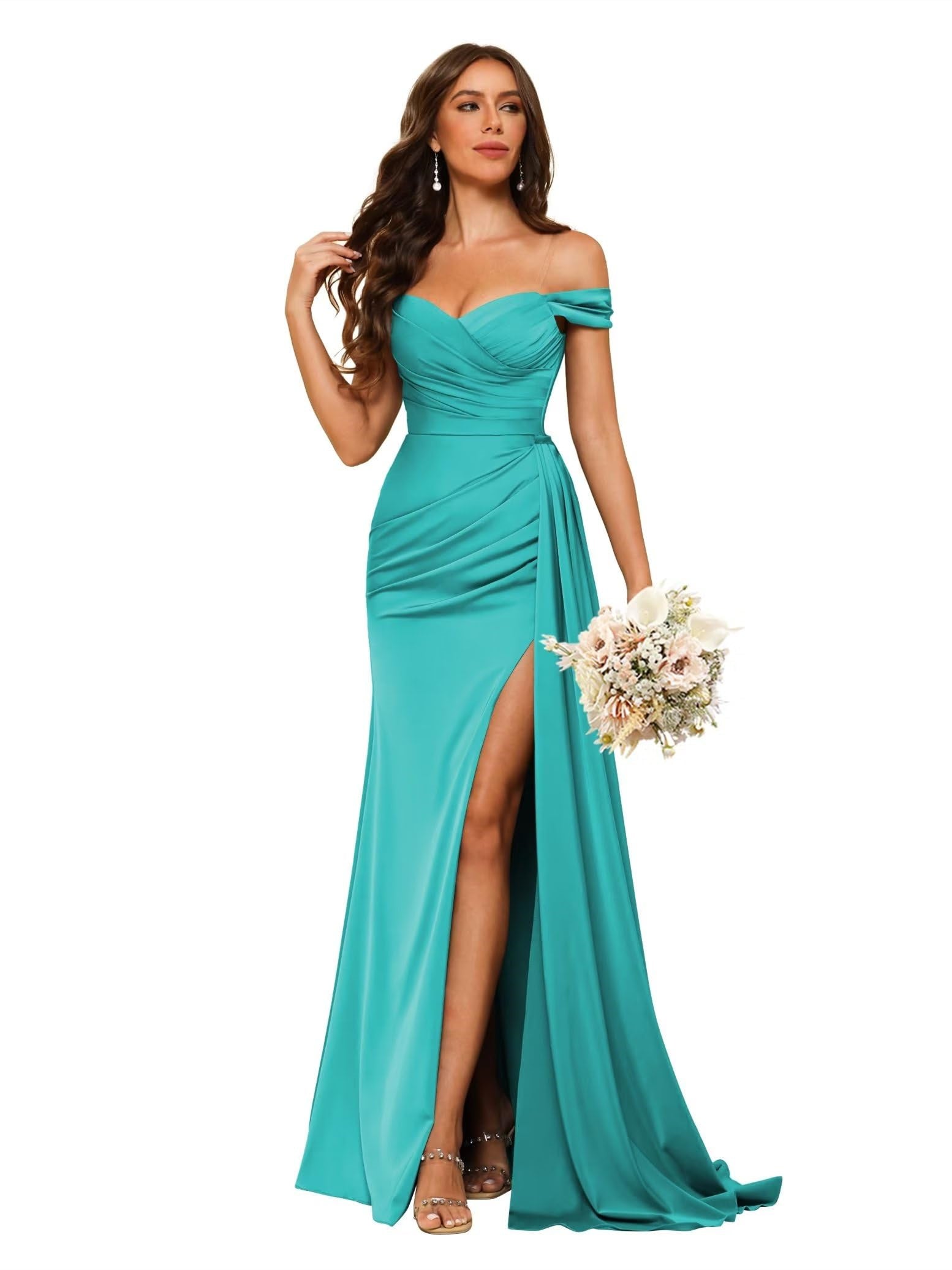 Sweetheart Neck Floor-Length Bridesmaid Dresses in Chiffon Satin with Mermaid/Trumpet Silhouette