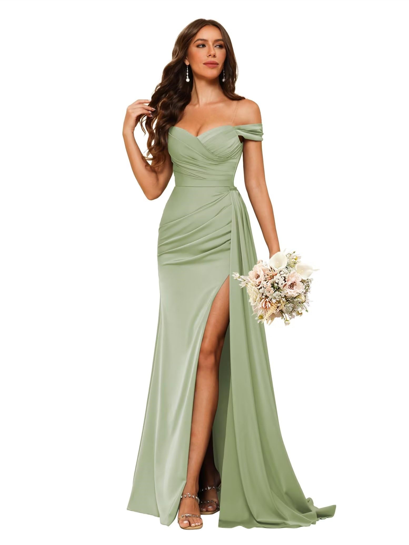 Sweetheart Neck Floor-Length Bridesmaid Dresses in Chiffon Satin with Mermaid/Trumpet Silhouette