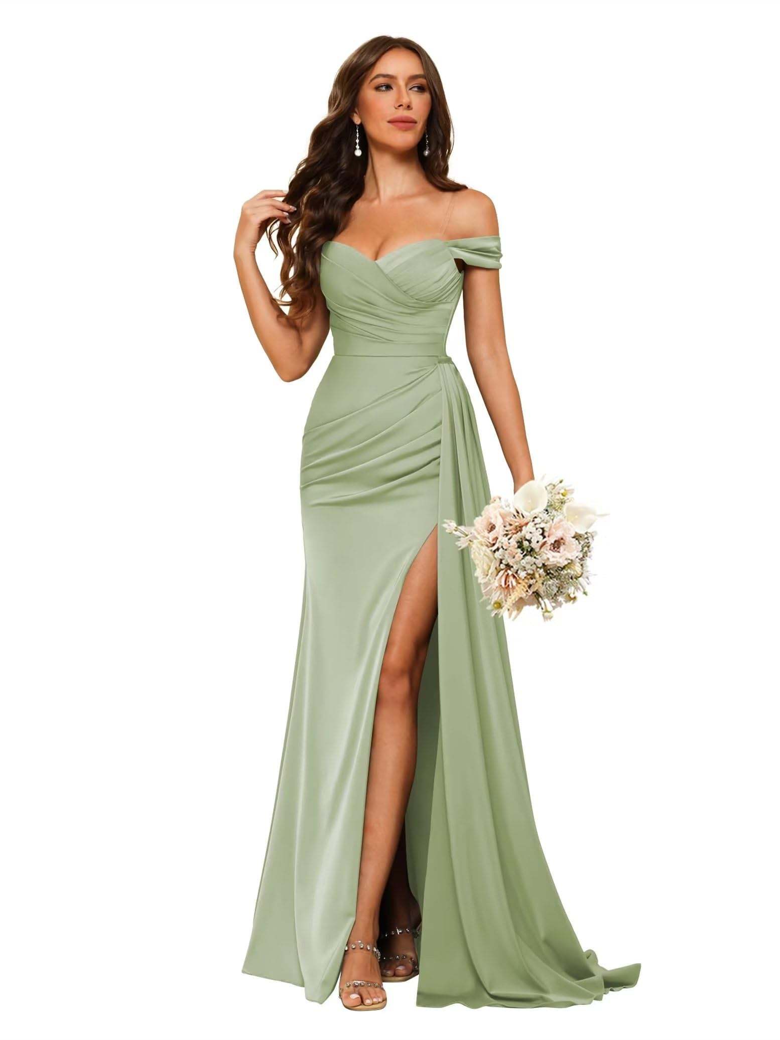 Sweetheart Neck Floor-Length Bridesmaid Dresses in Chiffon Satin with Mermaid/Trumpet Silhouette
