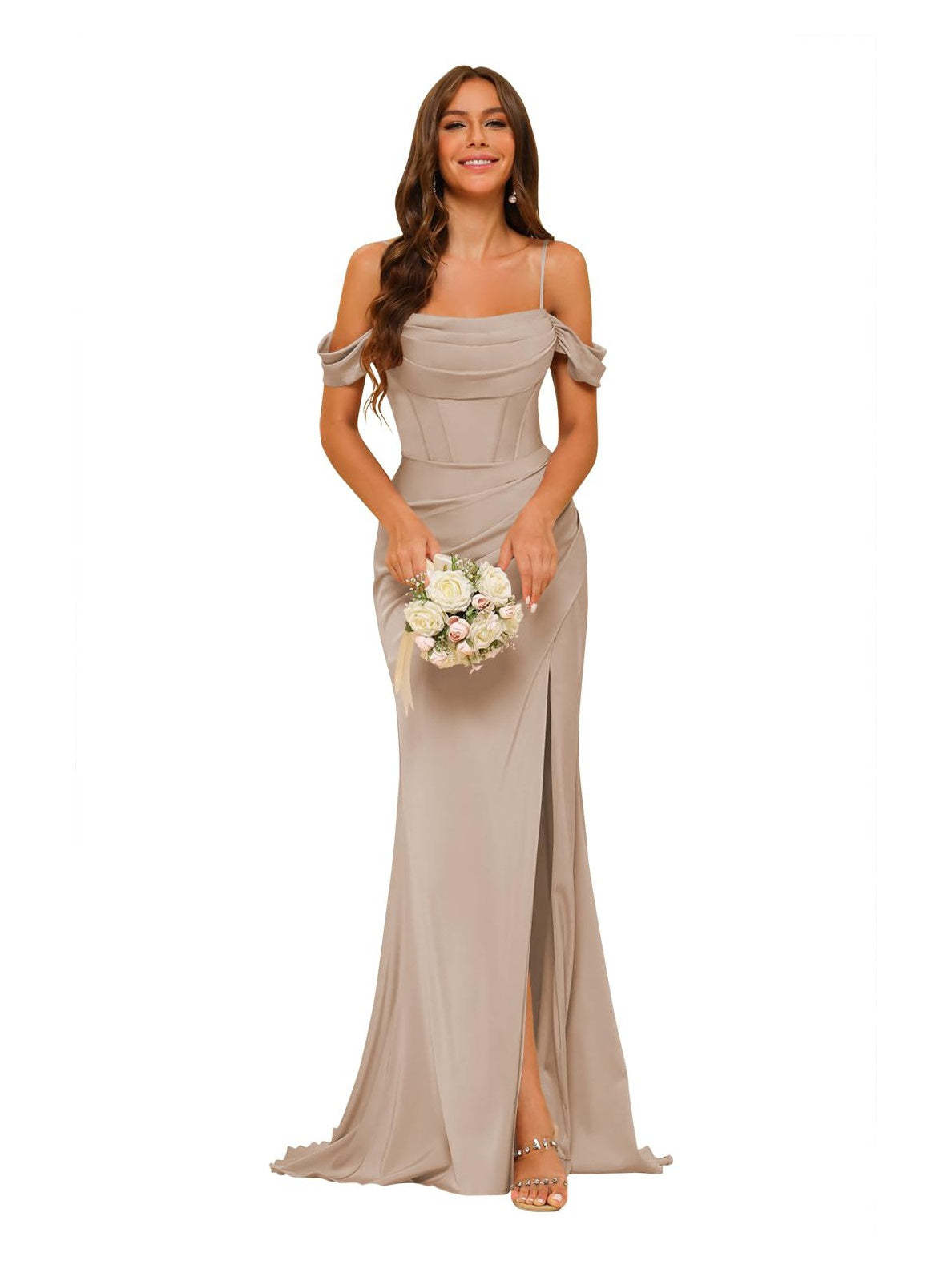 Satin Off-the-Shoulder Floor-Length Bridesmaid Dresses in Mermaid/Trumpet Style