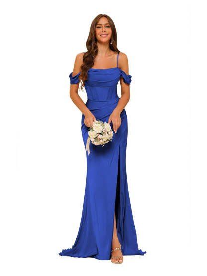 Satin Off-the-Shoulder Floor-Length Bridesmaid Dresses in Mermaid/Trumpet Style