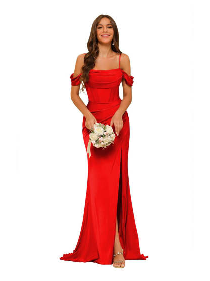 Satin Off-the-Shoulder Floor-Length Bridesmaid Dresses in Mermaid/Trumpet Style