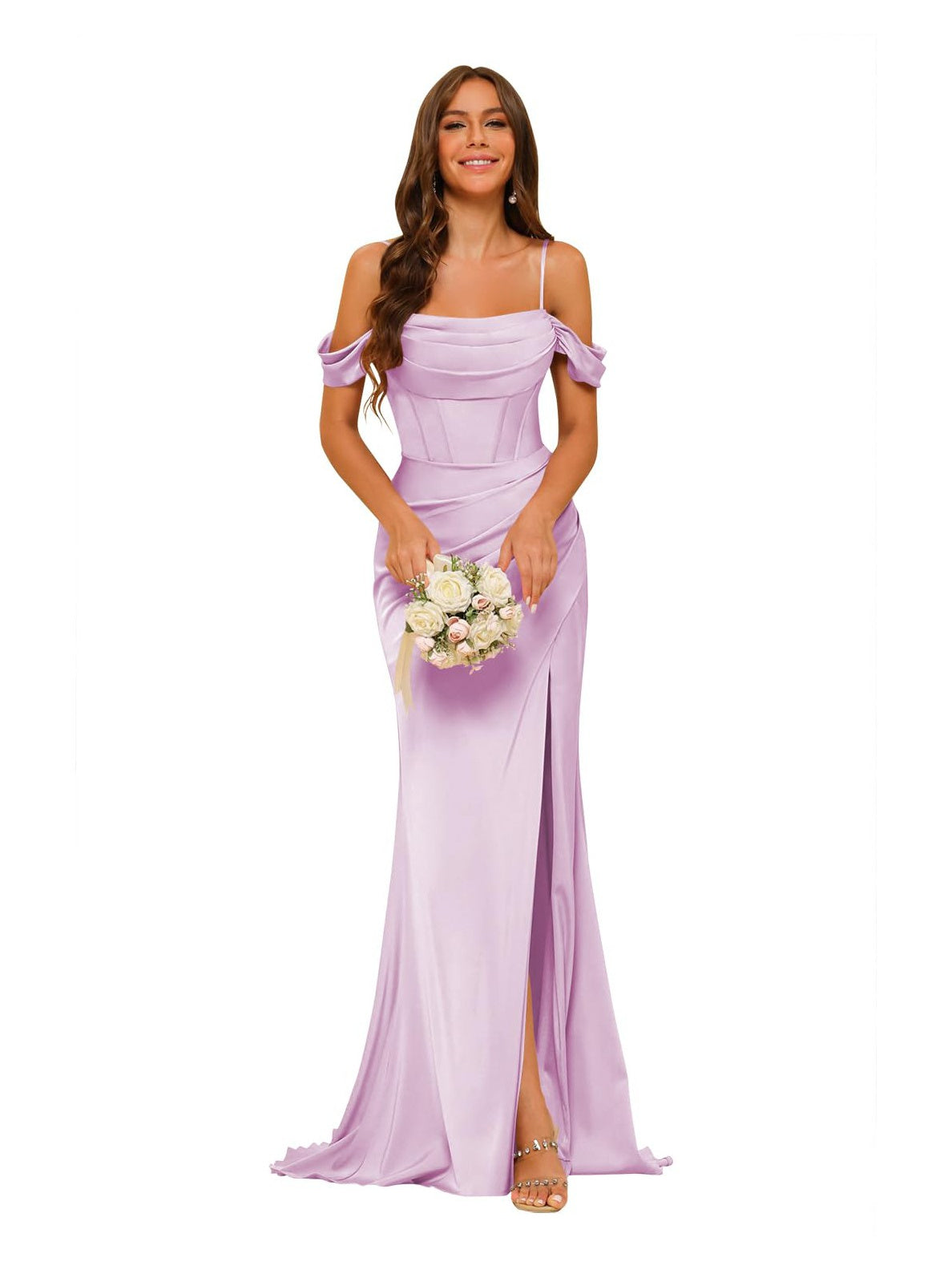 Satin Off-the-Shoulder Floor-Length Bridesmaid Dresses in Mermaid/Trumpet Style