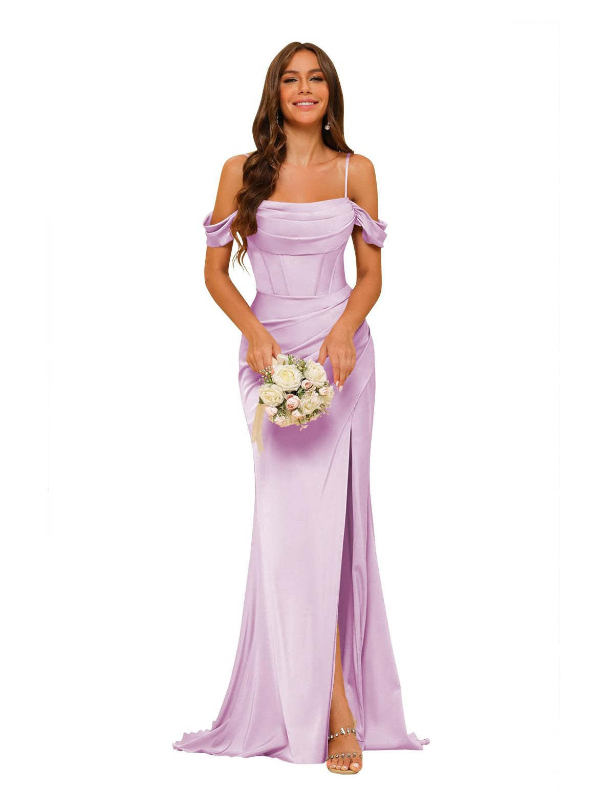 Satin Off-the-Shoulder Floor-Length Bridesmaid Dresses in Mermaid/Trumpet Style