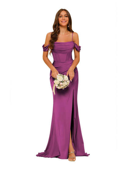 Satin Off-the-Shoulder Floor-Length Bridesmaid Dresses in Mermaid/Trumpet Style