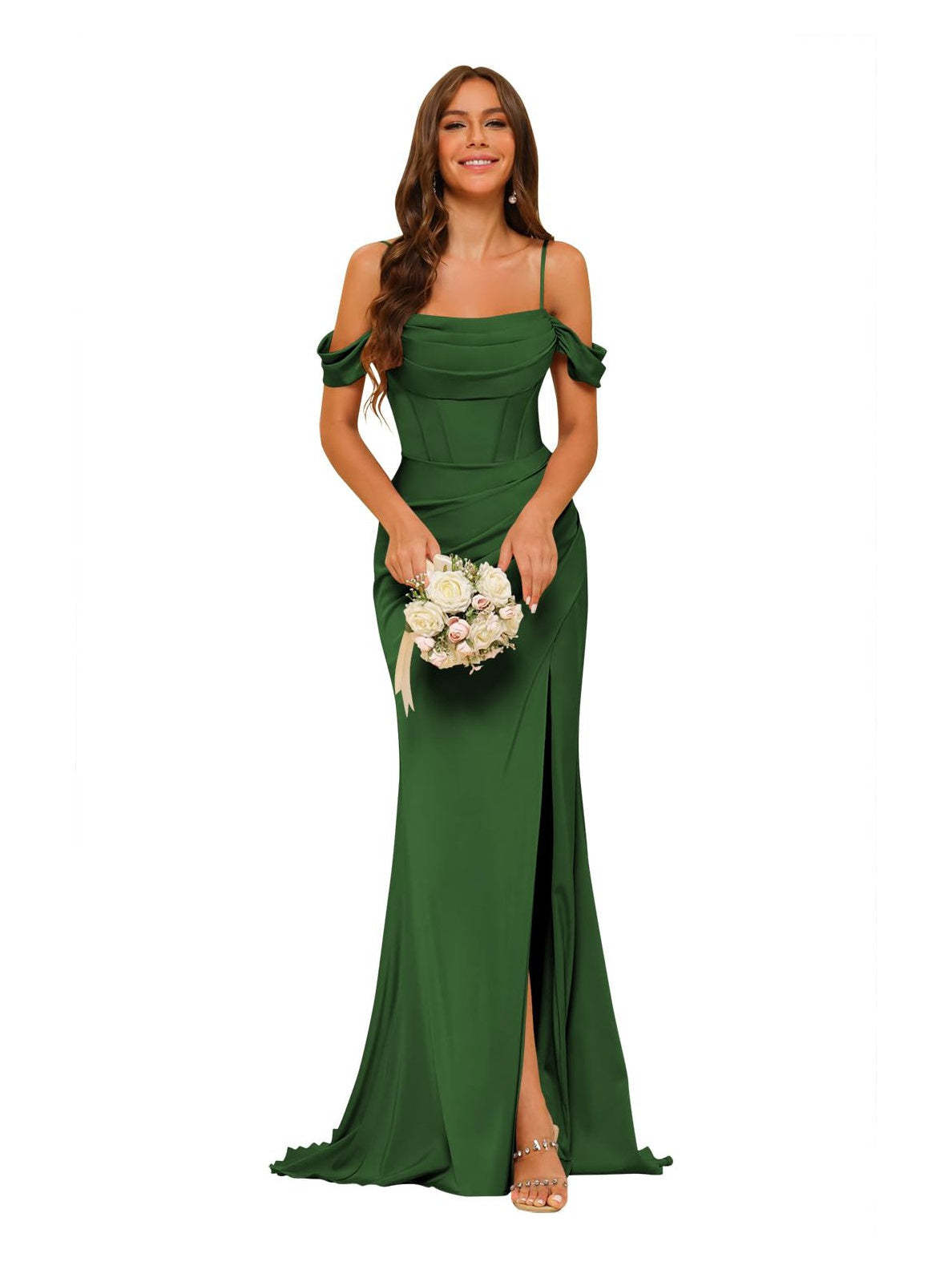 Satin Off-the-Shoulder Floor-Length Bridesmaid Dresses in Mermaid/Trumpet Style