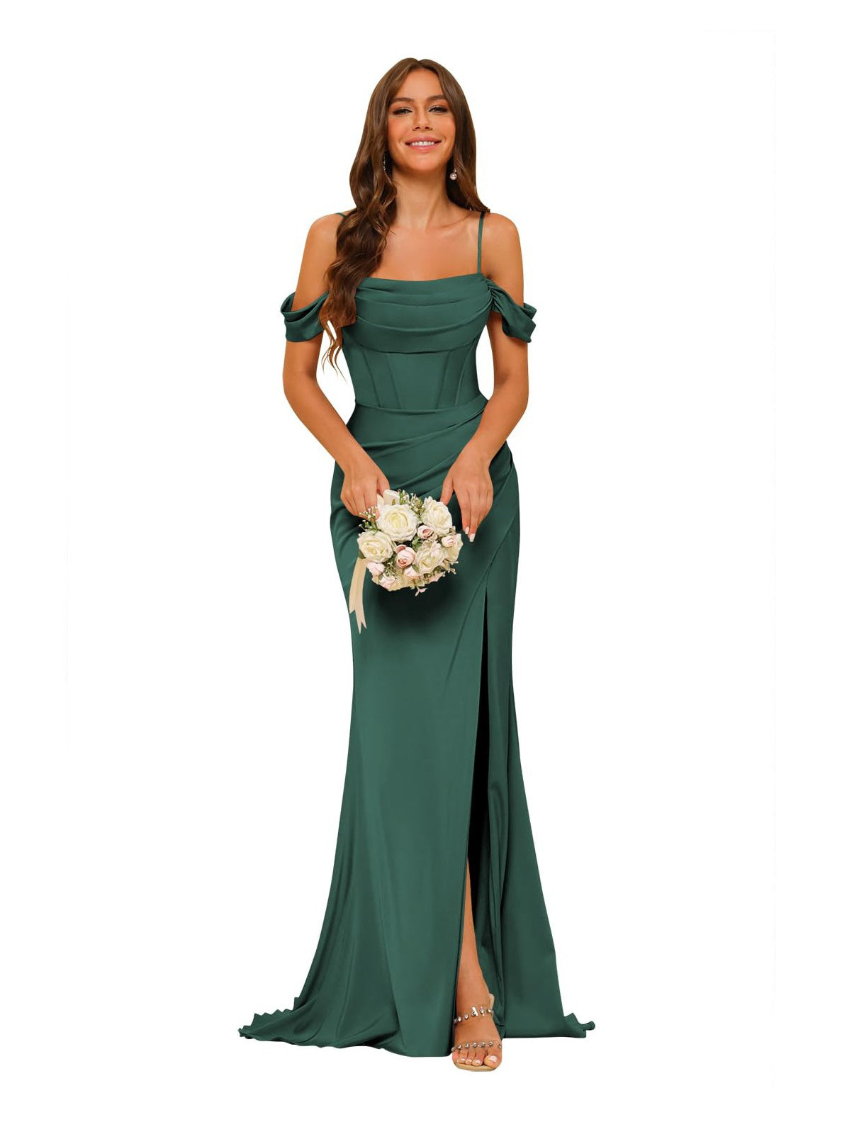 Satin Off-the-Shoulder Floor-Length Bridesmaid Dresses in Mermaid/Trumpet Style