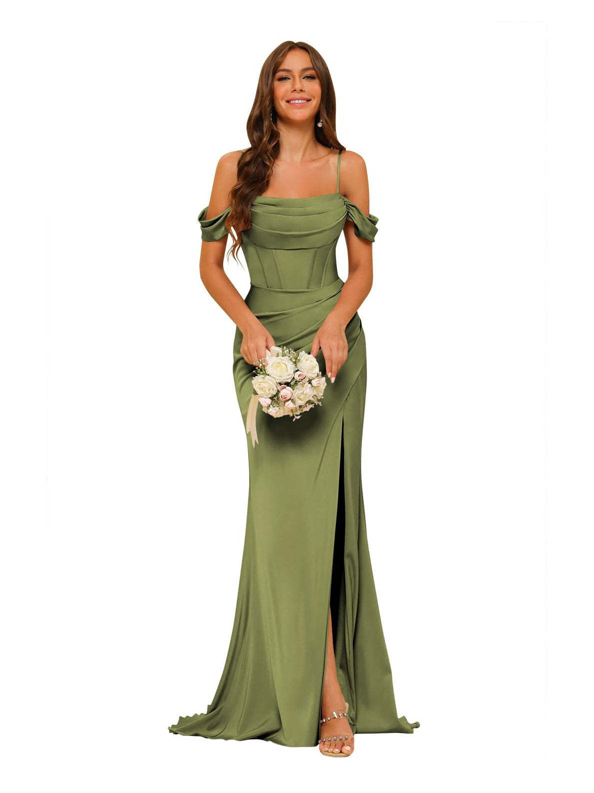 Satin Off-the-Shoulder Floor-Length Bridesmaid Dresses in Mermaid/Trumpet Style