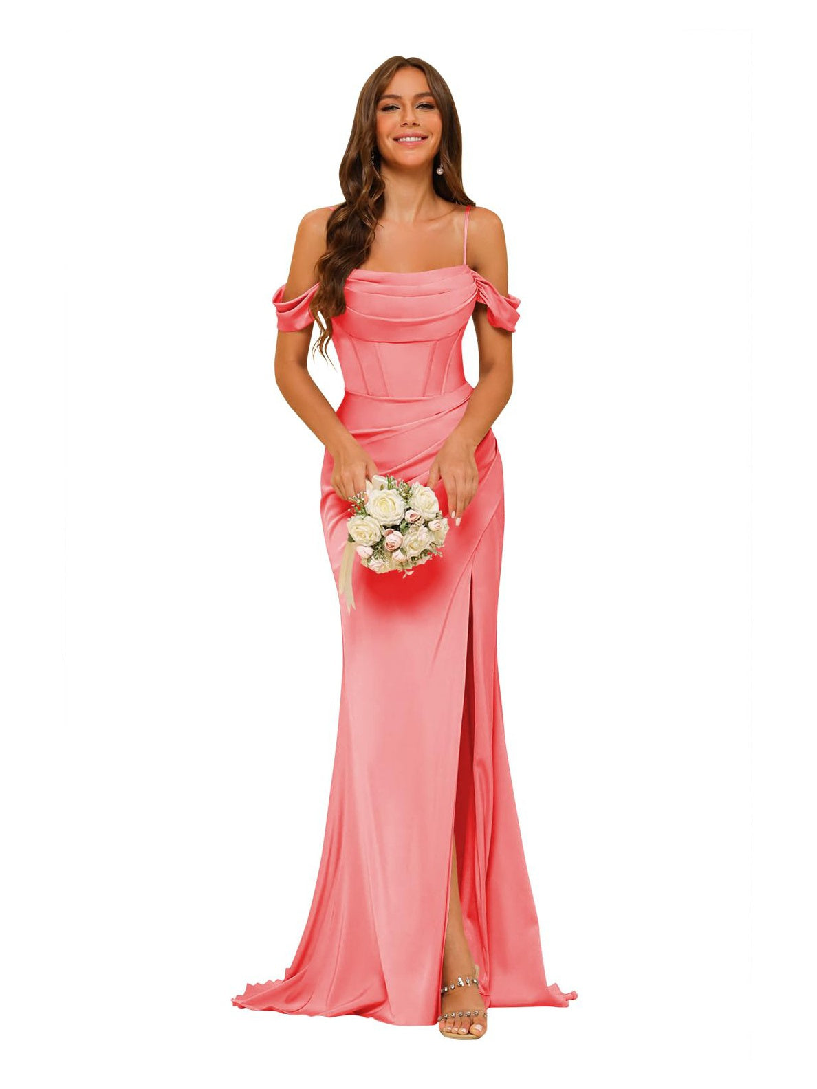 Satin Off-the-Shoulder Floor-Length Bridesmaid Dresses in Mermaid/Trumpet Style