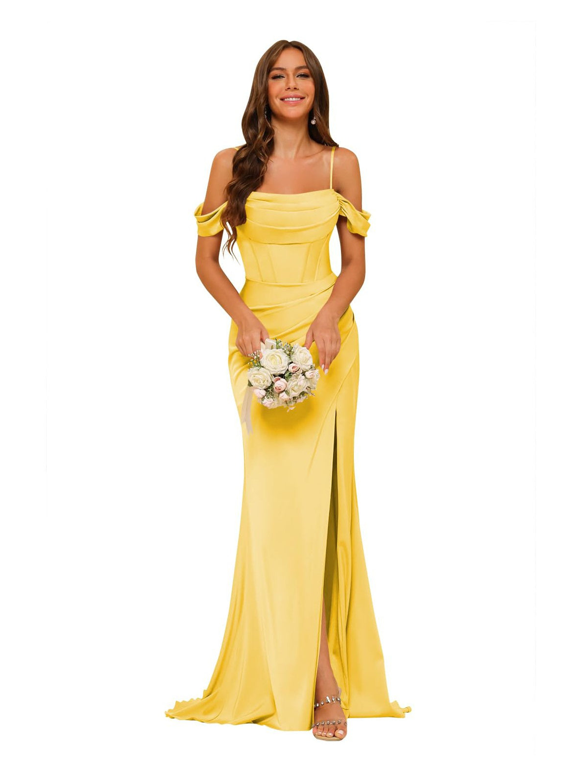Satin Off-the-Shoulder Floor-Length Bridesmaid Dresses in Mermaid/Trumpet Style