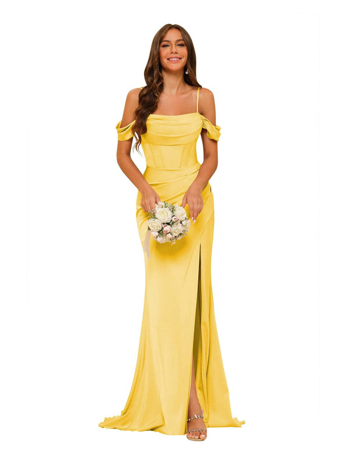 Satin Off-the-Shoulder Floor-Length Bridesmaid Dresses in Mermaid/Trumpet Style