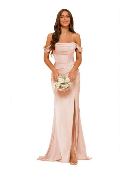 Satin Off-the-Shoulder Floor-Length Bridesmaid Dresses in Mermaid/Trumpet Style