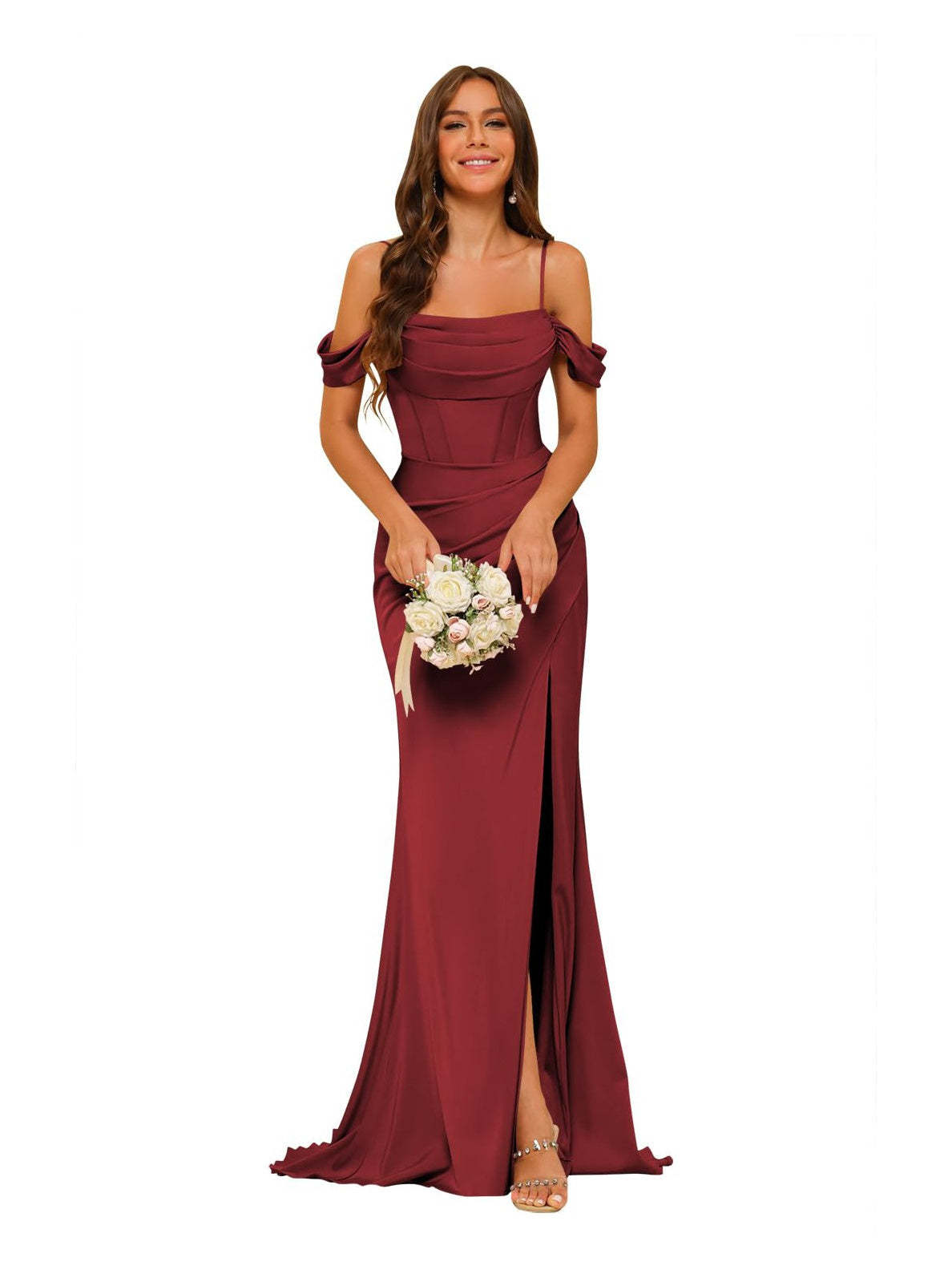 Satin Off-the-Shoulder Floor-Length Bridesmaid Dresses in Mermaid/Trumpet Style