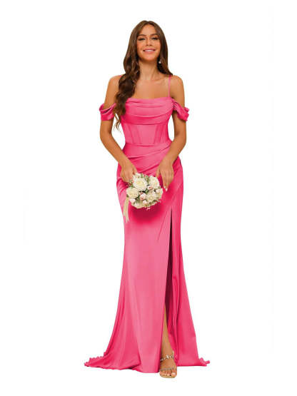 Satin Off-the-Shoulder Floor-Length Bridesmaid Dresses in Mermaid/Trumpet Style
