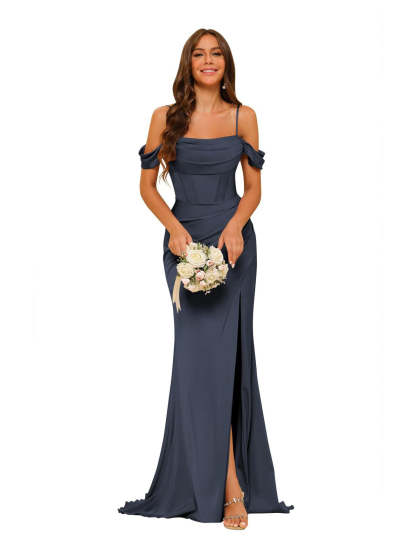 Satin Off-the-Shoulder Floor-Length Bridesmaid Dresses in Mermaid/Trumpet Style