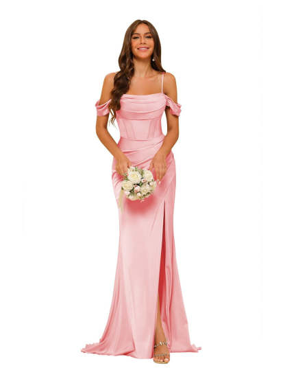 Satin Off-the-Shoulder Floor-Length Bridesmaid Dresses in Mermaid/Trumpet Style