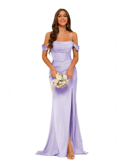 Satin Off-the-Shoulder Floor-Length Bridesmaid Dresses in Mermaid/Trumpet Style