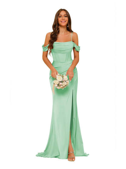 Satin Off-the-Shoulder Floor-Length Bridesmaid Dresses in Mermaid/Trumpet Style
