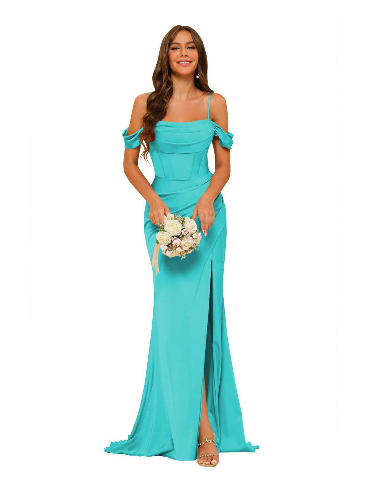 Satin Off-the-Shoulder Floor-Length Bridesmaid Dresses in Mermaid/Trumpet Style
